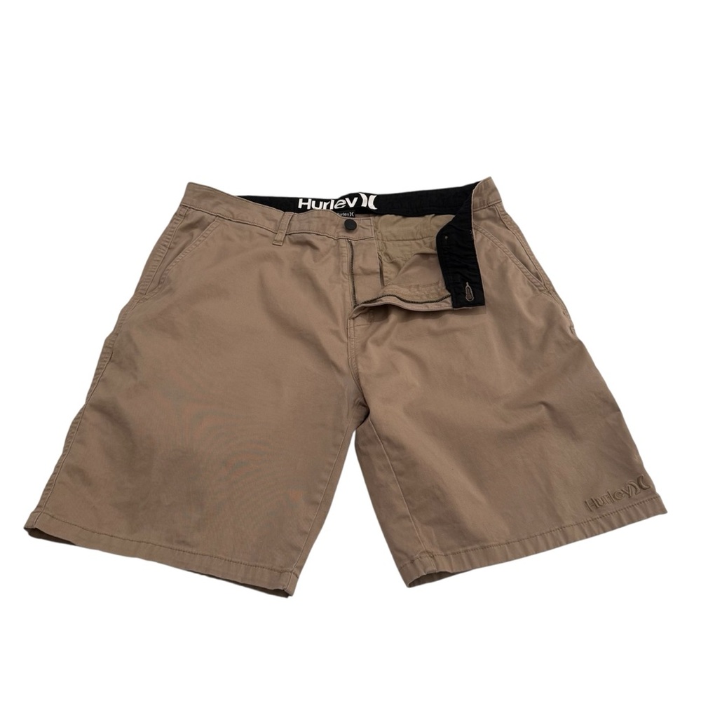 Hurley Walking Shorts Cotton Spandex Khaki Tan Embroidered Logo Men’s Sz 34 - Picture 3 of 12